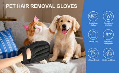 Five Finger Pet Hair Removal Glove - Black