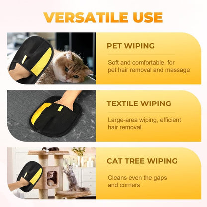 Electrostatic Pet Hair Removal Glove - Black & Yellow