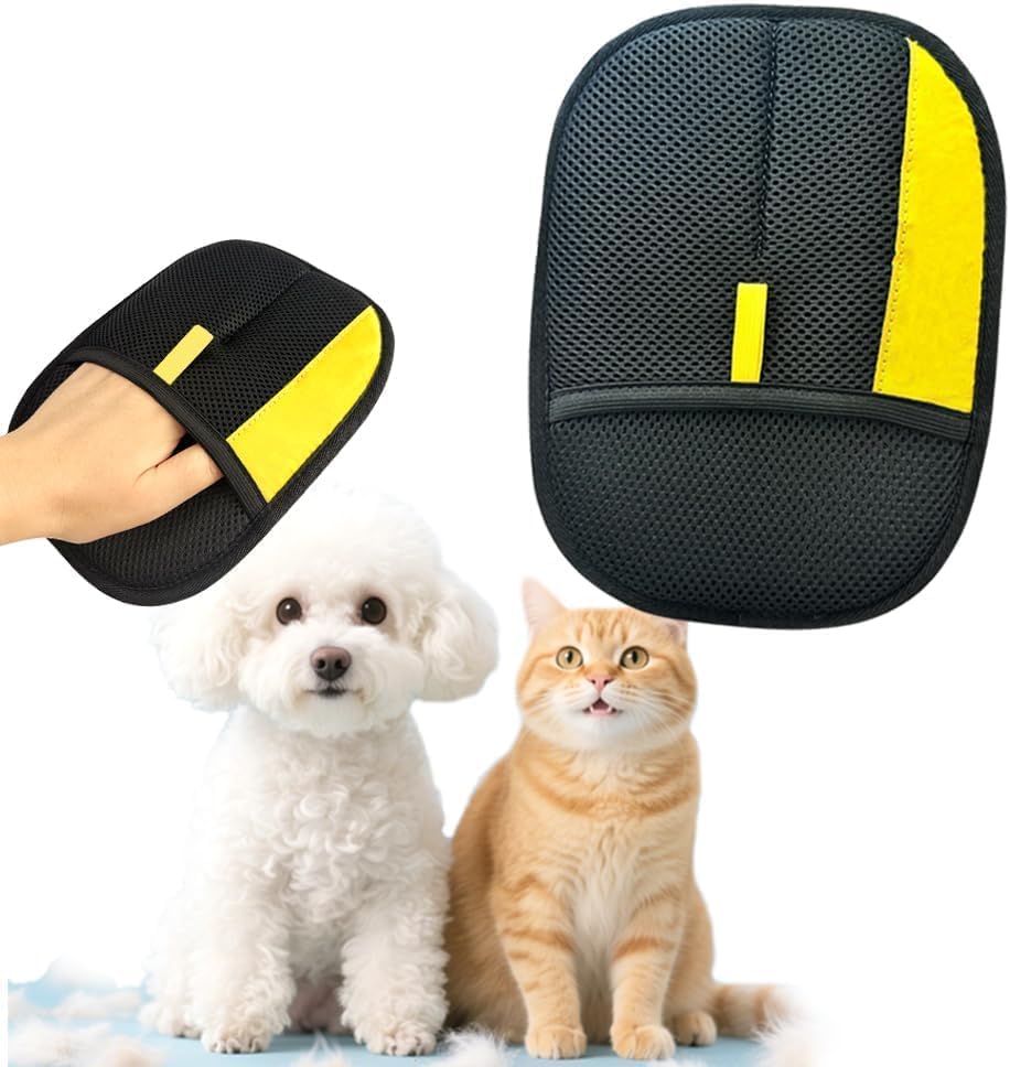 Electrostatic Pet Hair Removal Glove - Black & Yellow