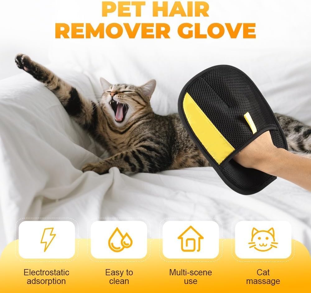 Electrostatic Pet Hair Removal Glove - Black & Yellow