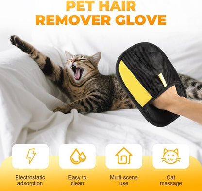 Electrostatic Pet Hair Removal Glove - Black & Yellow