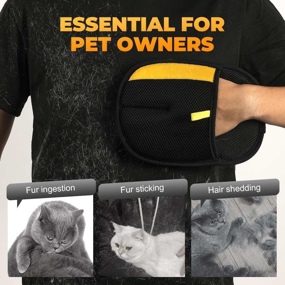Electrostatic Pet Hair Removal Glove - Black & Yellow