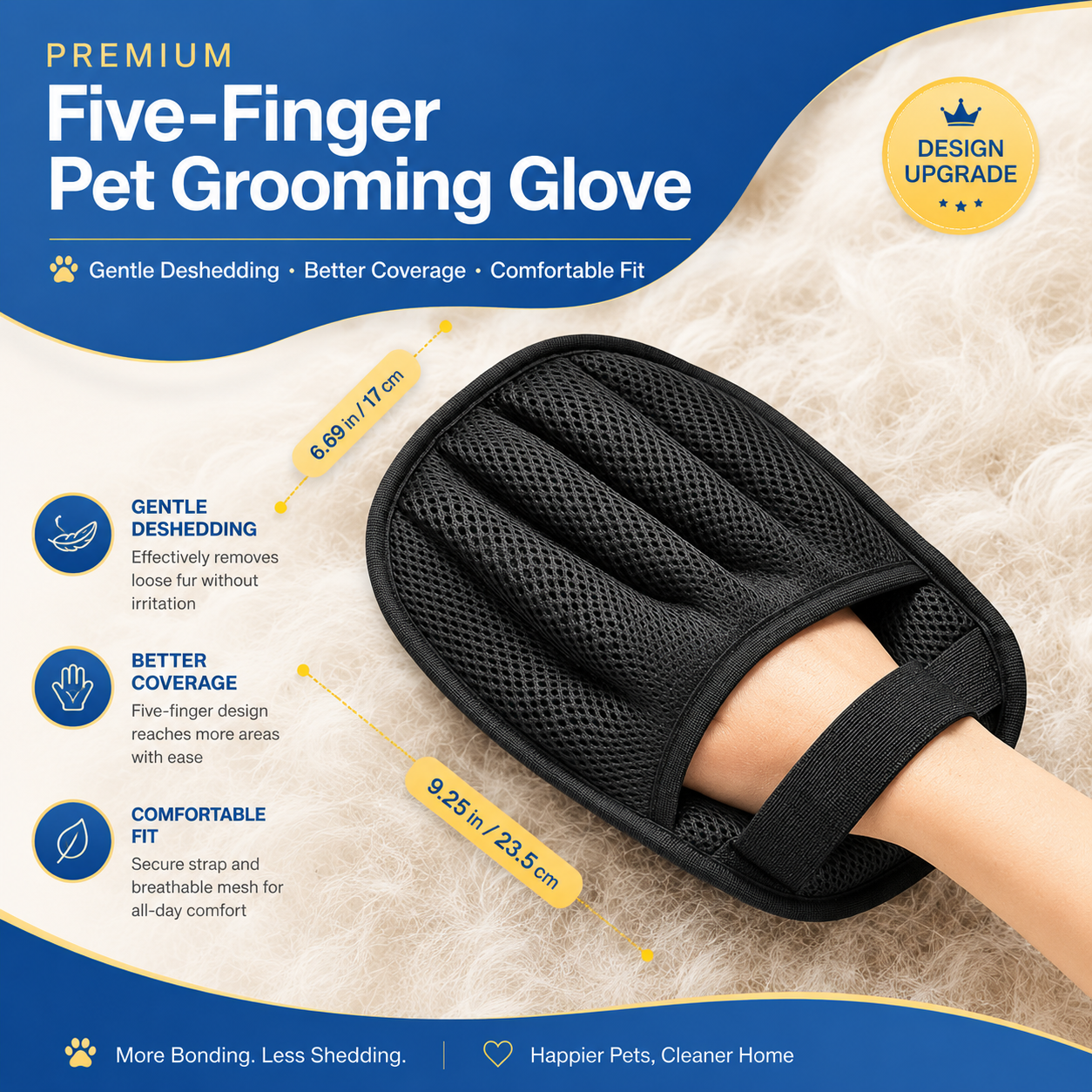 Five Finger Pet Hair Removal Glove - Black