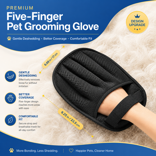 Five Finger Pet Hair Removal Glove - Black