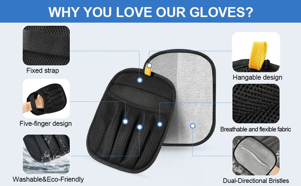 Five Finger Pet Hair Removal Glove - Black