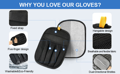 Five Finger Pet Hair Removal Glove - Black