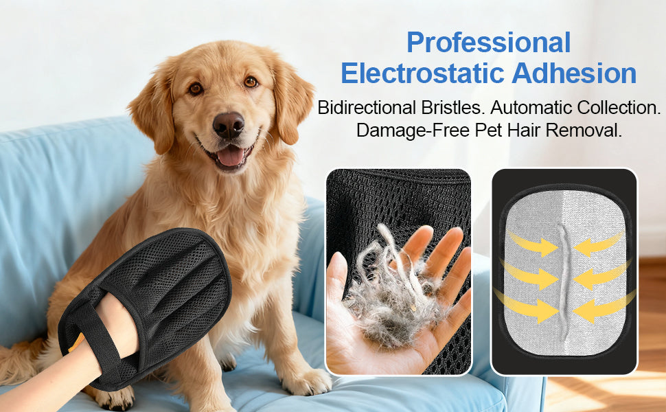 Five Finger Pet Hair Removal Glove - Black